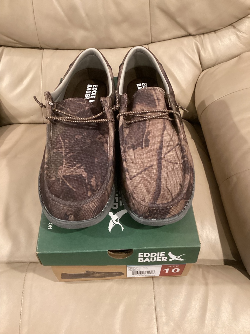New Eddie Bauer Brown Camo Slip-On Moccasin Loafers